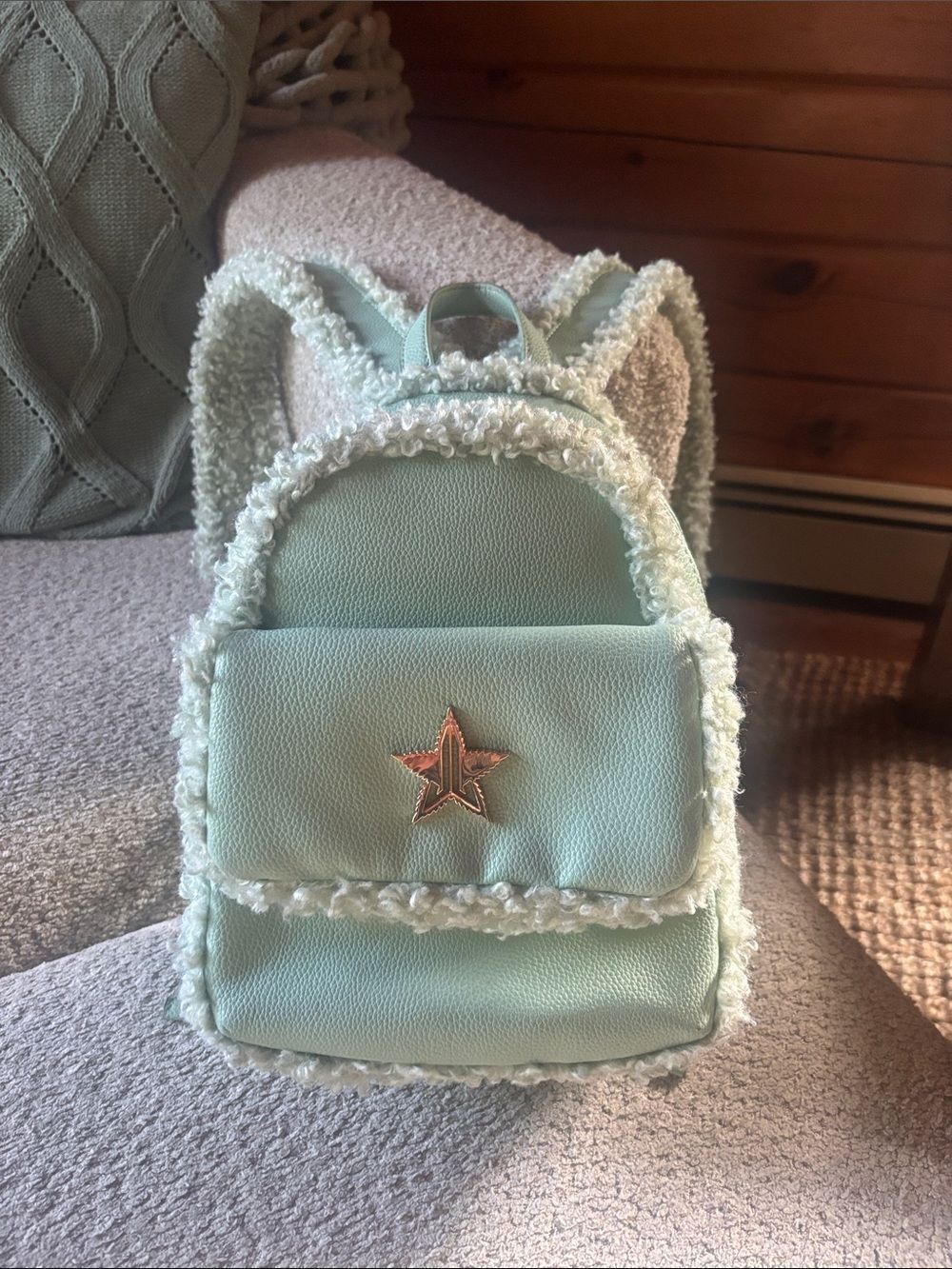 Mint Sherpa Trim Mini Backpack - Unbranded